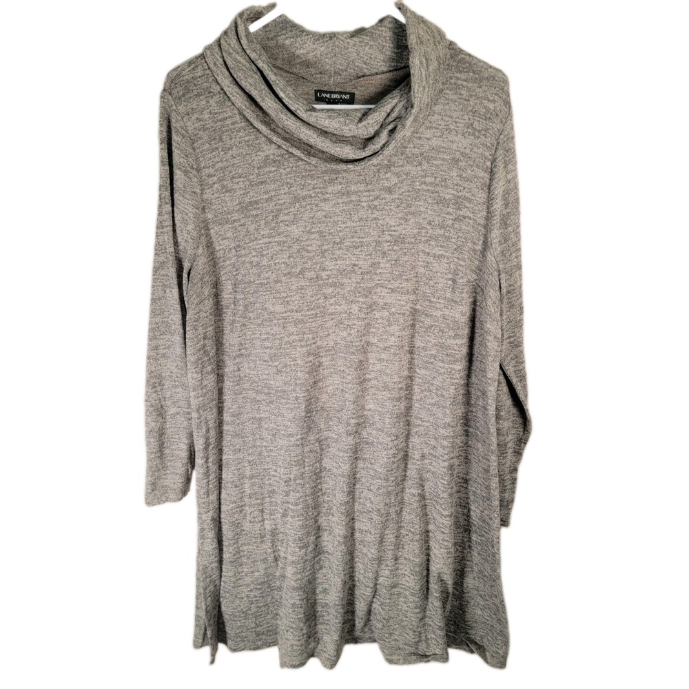 Lane Bryant Sweater Dress Womens 14/16 Gray Heather Cowl Neck Long Tunic Top